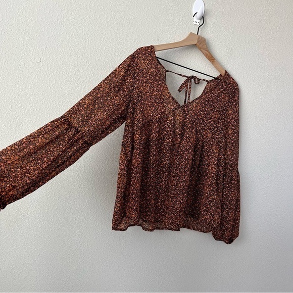 Mossimo Black Orange Micro Floral Flowy Boho Top- Size M - Picture 8 of 11